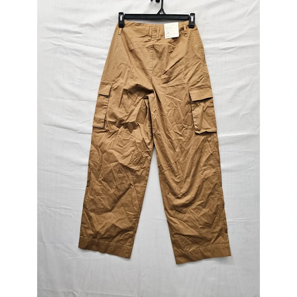 A New Day Womens Wide Leg Cargo Pants Brown Cotton Blend Casual Size 4